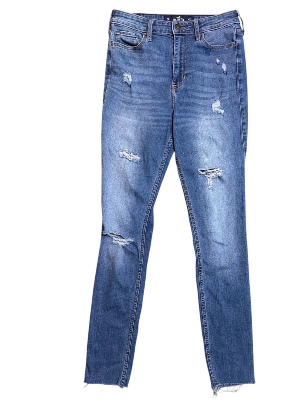 Hollister Ultra High Rise Skinny Jeans 27 Distressed Raw Hem Stretch Blue Denim